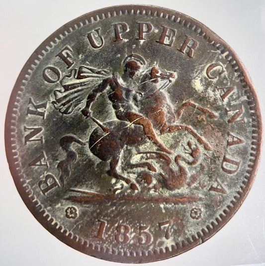 1857 Canada Bank Token One Penny Coin | Fine Collectable Grade | a4485