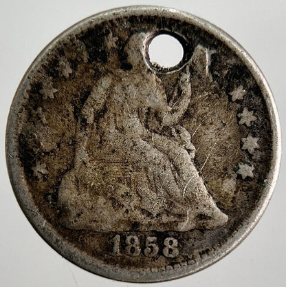 1858 US USA Liberty Seated Half Dime Silver Coin | Fair Grade | a2539