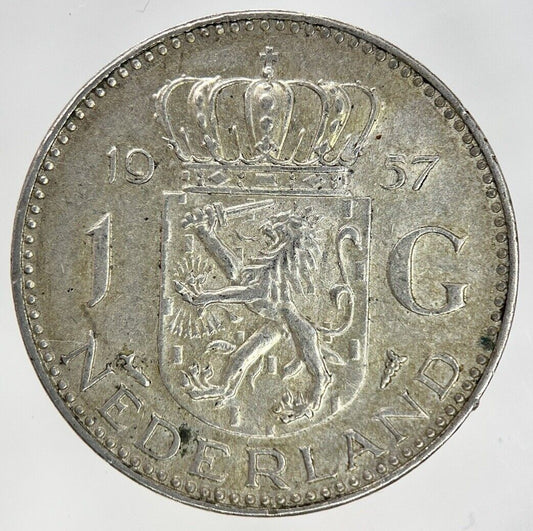 1857 Netherlands 1 Gulden Silver Coin | Fine Collectable Grade