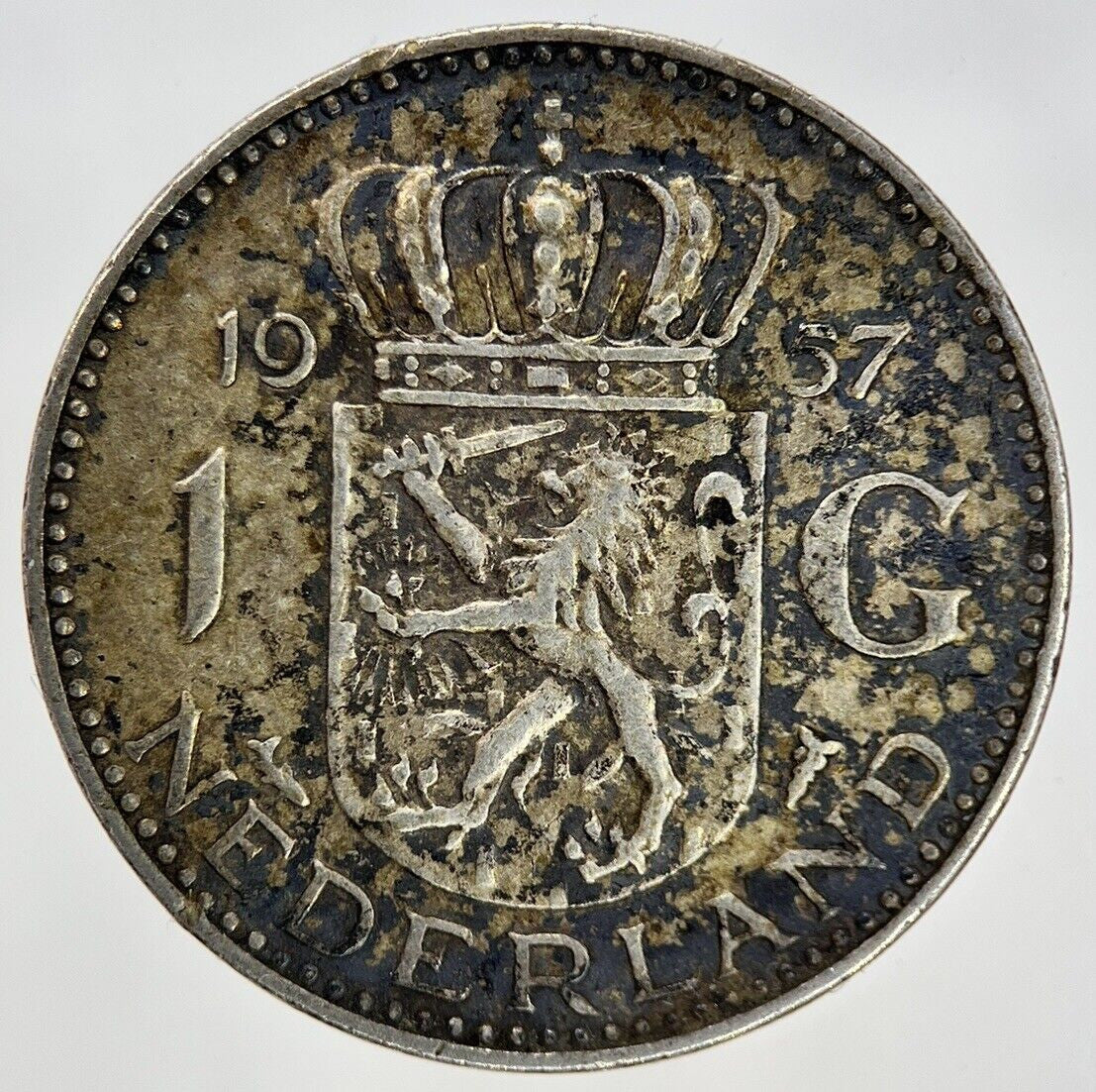 1857 Netherlands 1 Gulden Silver Coin | Fine Collectable Grade