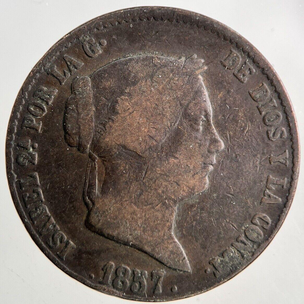 1857 Spain 25 Centimos Coin | Fine Collectable Grade