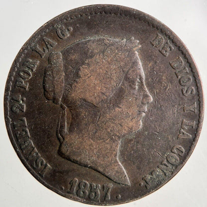 1857 Spain 25 Centimos Coin | Fine Collectable Grade