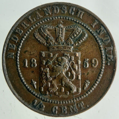 1859 Netherlands East Indies Half 1/2 Cent Coin | Fine Collectable Grade