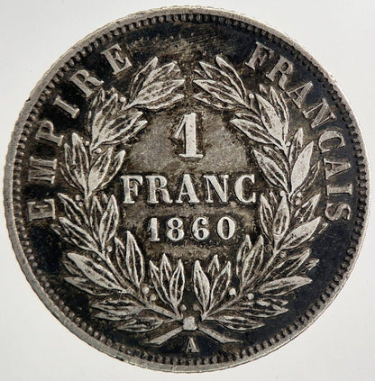 1860 France 1 One Franc Silver Coin | Very High Grade | a9302
