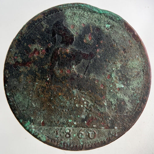1860 Victoria One Penny Coin | Fair Grade