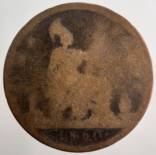 1860 Victoria One Penny Coin | Worn Grade