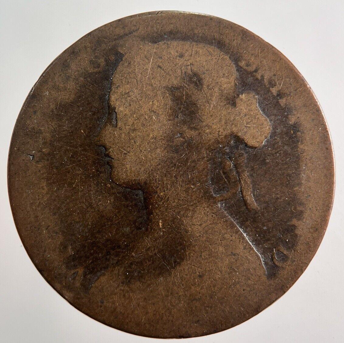 1860 Victoria One Penny Coin | Worn Grade