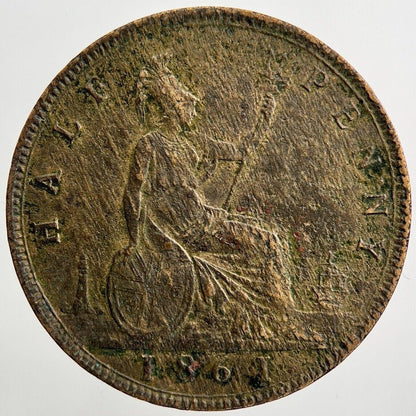 1861 Victoria Half-Penny | British Copper Coin | Collectable Grade | a1087