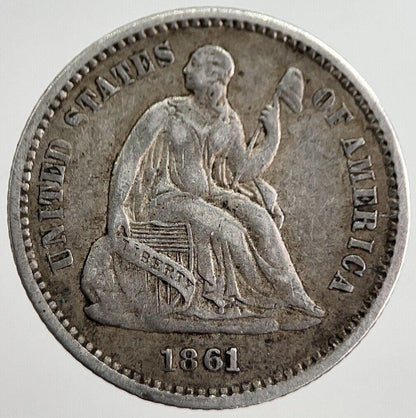 1861 US USA Liberty Seated Half Dime Silver Coin | Very High Grade | a8276