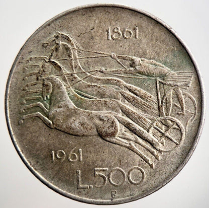 1861-1961 Italy 500 Lira Silver Coin | Fine Collectable Grade | a3656