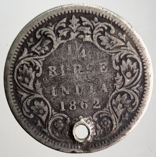 1862 India 1/4 Quarter Rupee Silver Coin | Collectable Grade | a4118