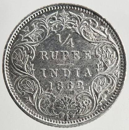 1862 India 1/4 Quarter Rupee Silver Coin | Very High Grade
