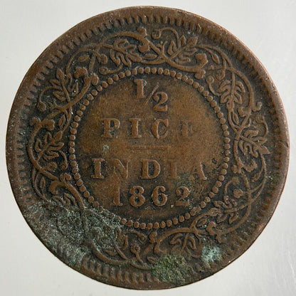 1862 India 1/2 Half Pice Coin | Fine Collectable Grade
