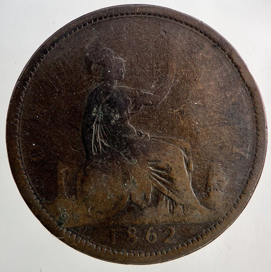 1862 Victoria One Penny Coin | Fair Grade