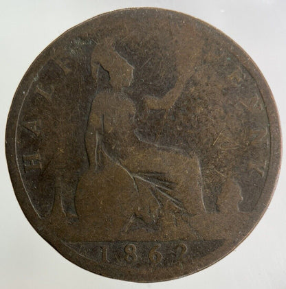 1862 Victoria Half-Penny Coin | Fair Grade