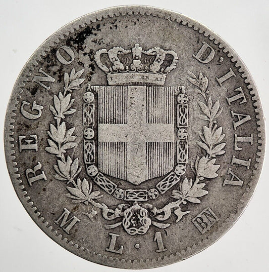 1863 Italy 1 Lira Silver Coin | Fine Collectable Grade | a6236
