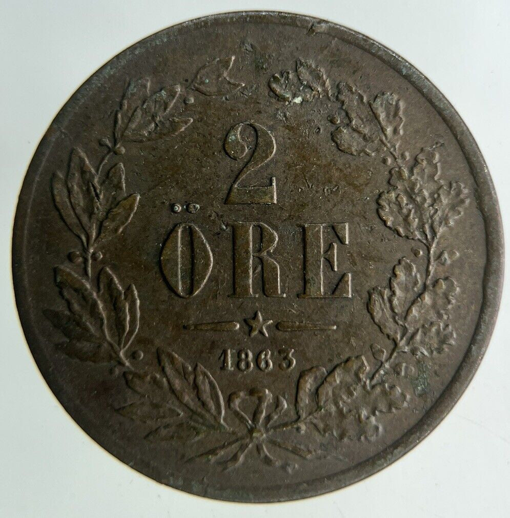 1863 Sweden 2 Ore Coin | Fine Collectable Grade
