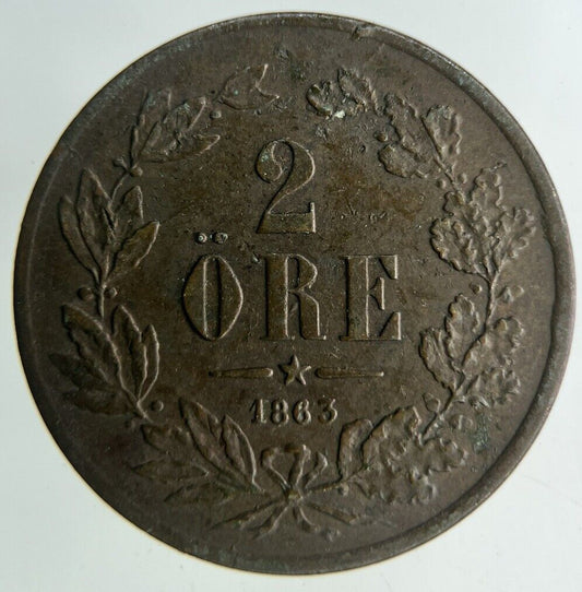 1863 Sweden 2 Ore Coin | Fine Collectable Grade