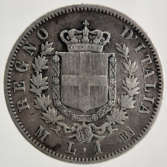 1863 Italy 1 Lira Silver Coin | Fine Collectable Grade