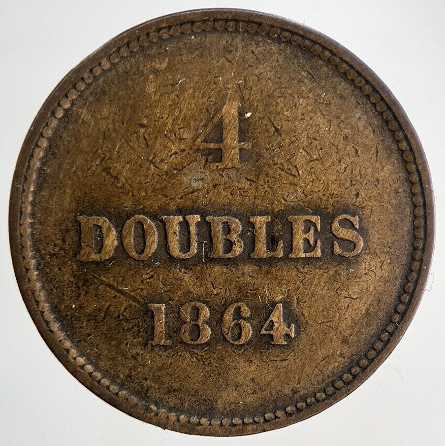 1864 Guernsey 4 Doubles Coin | Fine Collectable Grade | a6052