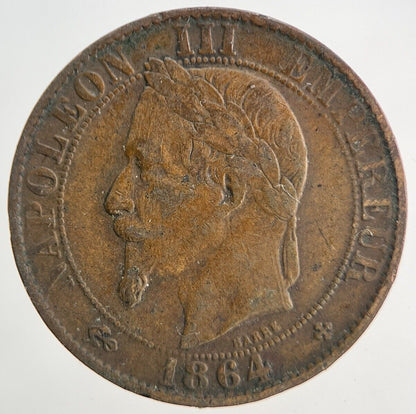 1864 France 5 Cinq Centimes Coin | Fine Collectable Grade