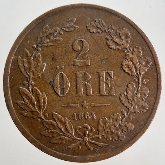 1864 Sweden 2 Ore Coin | Fine Collectable Grade | a7163