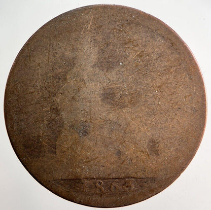 1863 Victoria One Penny Coin | Worn Grade