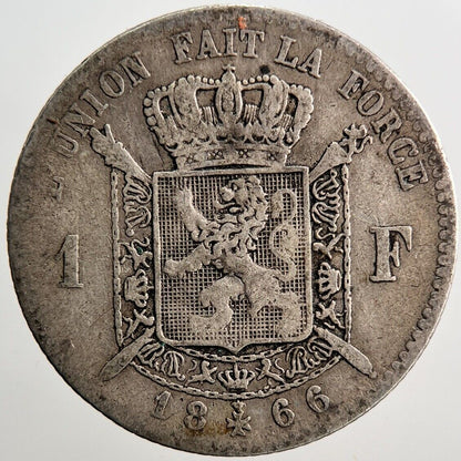 1866 Belgium 1 Franc Silver Coin | Collectable Grade | a3646