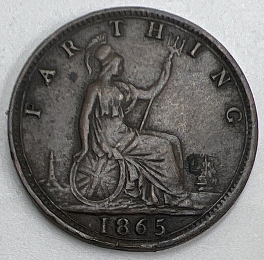 1865 Victoria Farthing | British Copper Coin | Fine Collectable Grade | a621