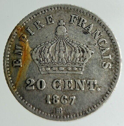1867 France 20 Centimes Silver Coin | Fine Collectable Grade
