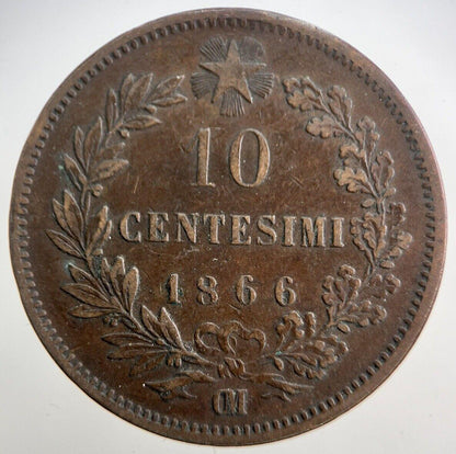 1866 Italy 10 Centesimi Coin | Fine Collectable Grade | a7263