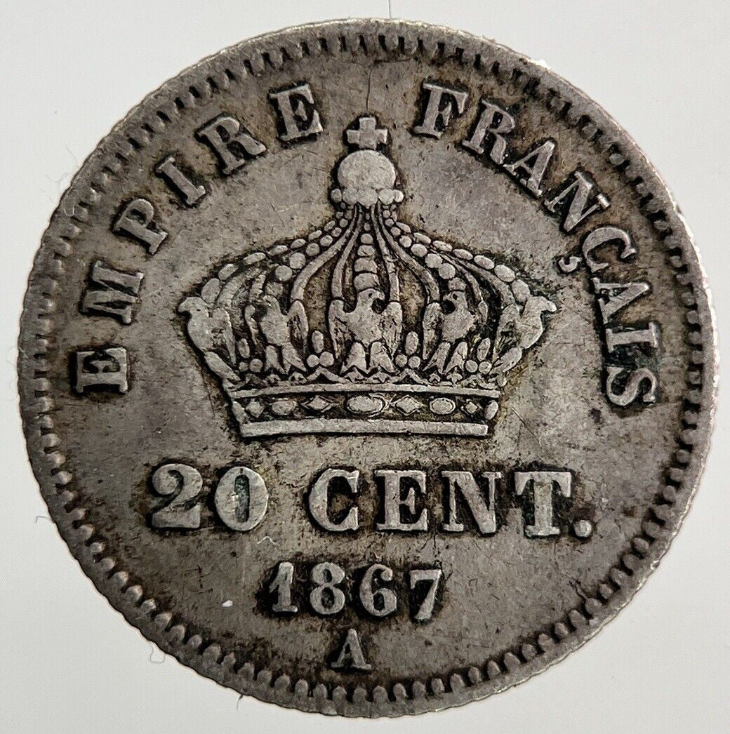 1867 France 20 Centimes Silver Coin | Fine Collectable Grade