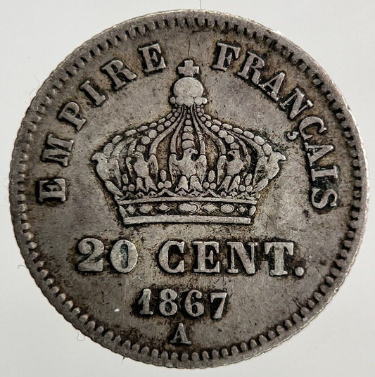 1867 France 20 Centimes Silver Coin | Fine Collectable Grade