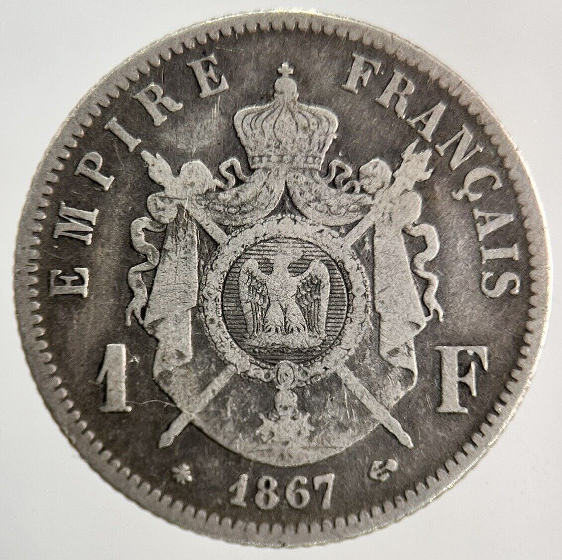 1867 France 1 Franc Silver Coin | Fine Collectable Grade