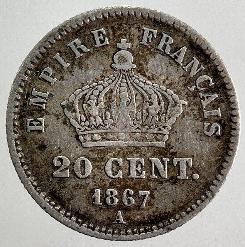 1867 France 20 Cents Centimes Silver Coin | Fine Collectable Grade