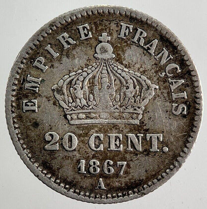 1867 France 20 Cents Centimes Silver Coin | Fine Collectable Grade