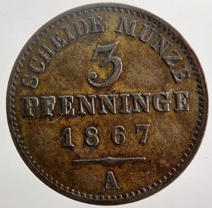 1867 Germany 3 Pfennig Coin | Very Fine Grade | a5901