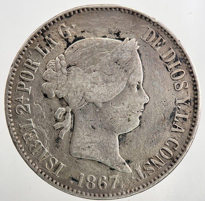 1867 Spain Un Escudo Silver Coin | Fine Collectable Grade | a9371