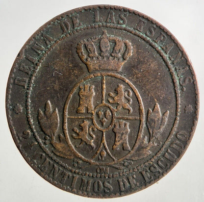 1867 Spain 2 1/2 Centimos Coin | Fine Collectable Grade