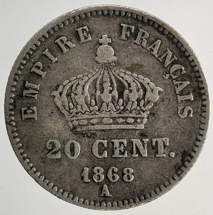 1868 France 20 Cents Silver Coin | Fine Collectable Grade