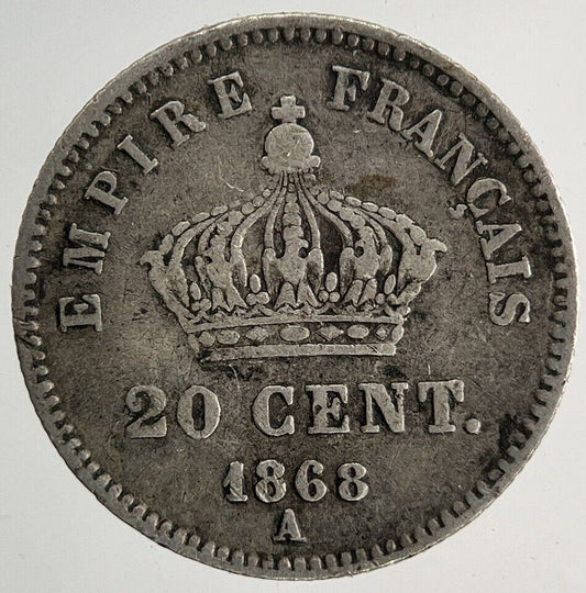 1868 France 20 Cents Silver Coin | Fine Collectable Grade