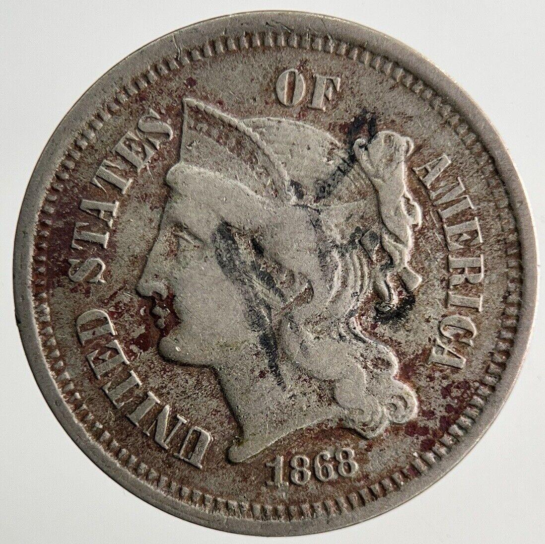 1868 US USA 3 Cents III Coin | Fine Collectable Grade