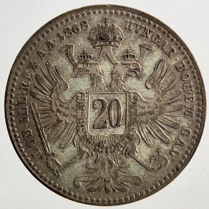 1868 Austria Hungary 20 Kreuzer Silver Coin | Fine Collectable Grade