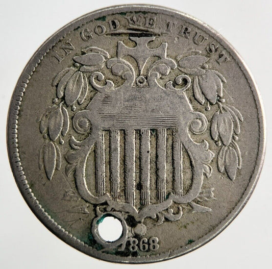 1868 US USA Shield Nickel V Cents Coin | Fine Collectable Grade