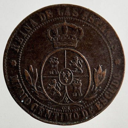 1868 Spain Medio 1/2 Half Centimo Coin | Fine Collectable Grade