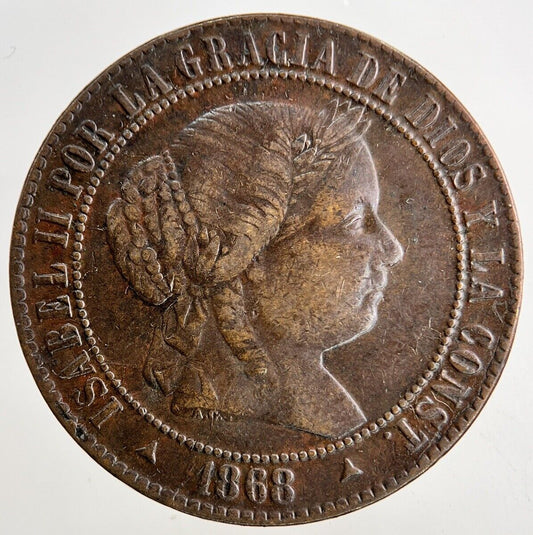 1868 Spain 2 1/2 Centimos Coin | Fine Collectable Grade