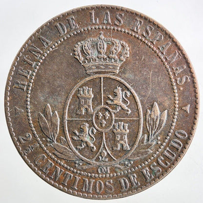 1868 Spain 2 1/2 Centimos Coin | Fine Collectable Grade