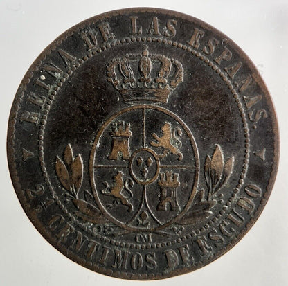 1868 Spain 2 1/2 Centimos Coin | Fine Collectable Grade