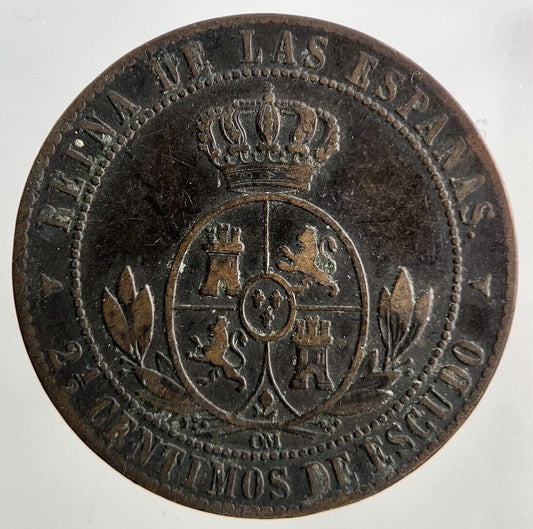 1868 Spain 2 1/2 Centimos Coin | Fine Collectable Grade