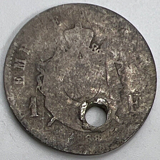 1868 France 1 One Franc Napoleon | French Silver Coin | Worn Grade